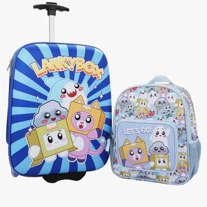 Bioworld Lanky Box Character Group Shot 2pc Wheeled Luggage Travel Backpack Set